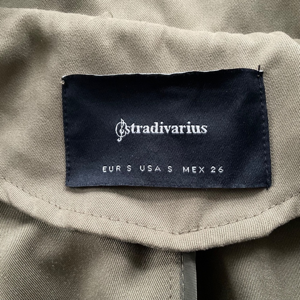 Stradivarius Womens Waterfall Collar Jacket Sz S Olive Green Lightweight Utility - Picture 3 of 11